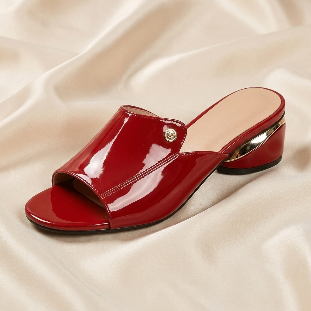 Mauve Patent Slide Heels Cream