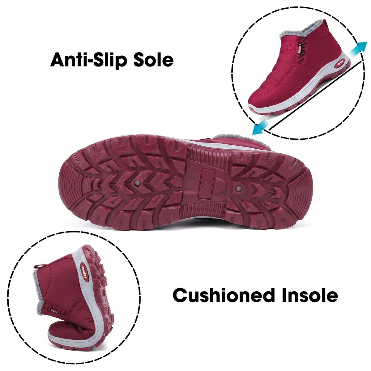 Women’s Quilted Slip-On Red Ankle Boots