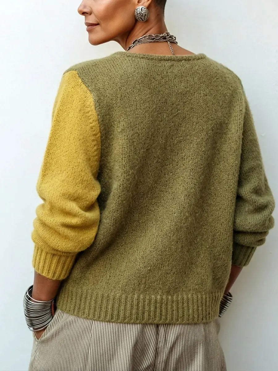 Artistic Cozy Asymmetric Colour-block Knit Sweater