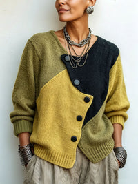 Artistic Cozy Asymmetric Colour-block Knit Sweater