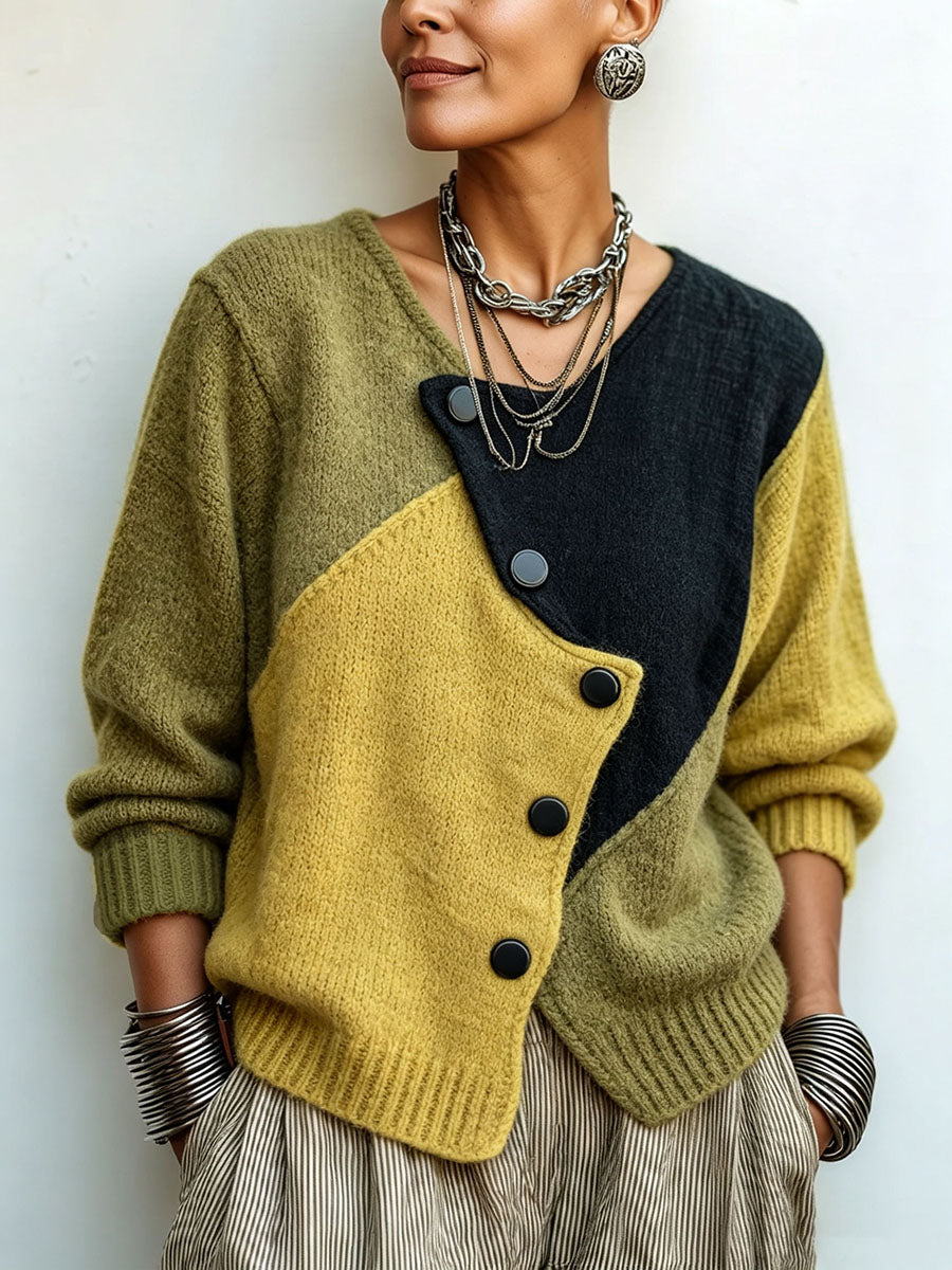 Artistic Cozy Asymmetric Colour-block Knit Sweater