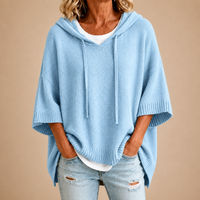 Ella | Light Blue Hooded Knitted Poncho